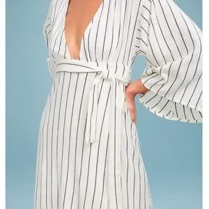 Billabong Dresses Robe Life Black And White Striped Wrap Midi